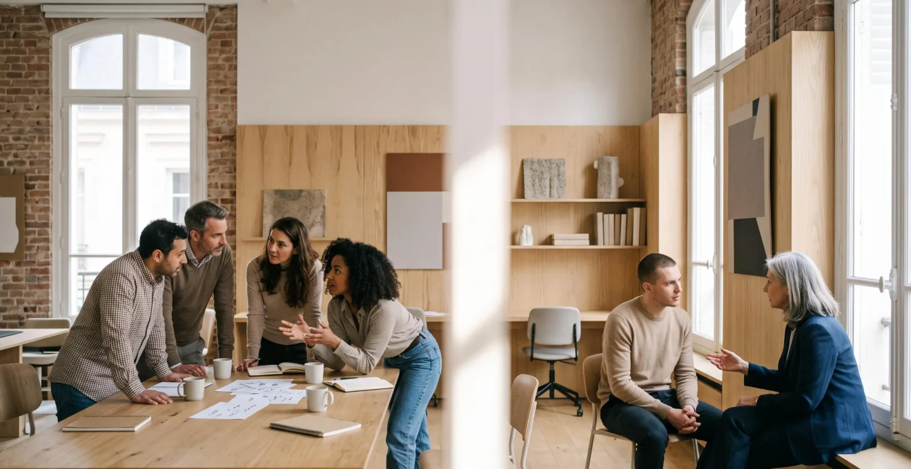 Deux parcours de formation en France, l'un collectif en salle de classe lumineuse, l'autre individuel en coaching personnalisé, symbolisant un choix de rythme d'apprentissage