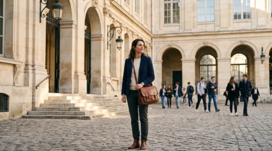 Adulte actif francais reprenant des etudes superieures apres dix ans d'interruption, symbolisant un nouveau depart academique