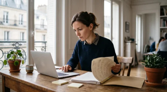 Professionnel vérifiant avec attention la fiabilité et la certification d'un centre de formation en France